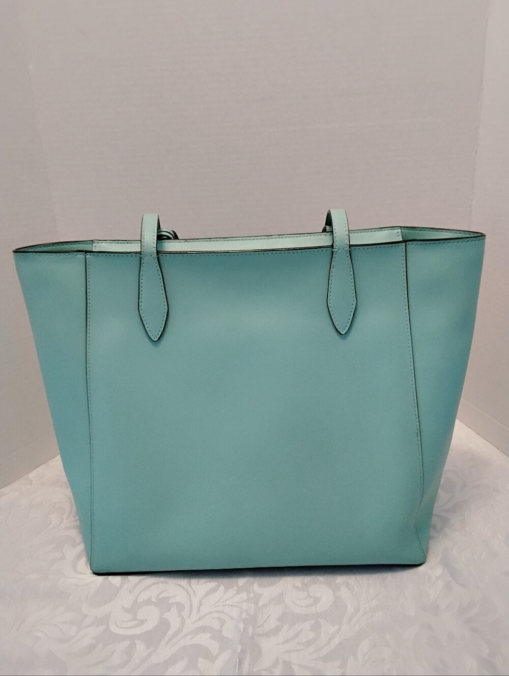 KATE SPADE NY DANA Aqua Bloom Pebbled Leather Tote with Leather Floral Charm - Picture 2 of 9